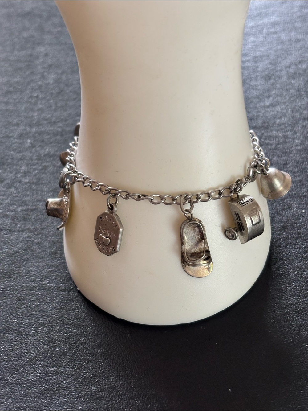 Sterling Silver Vintage Charm bracelet with twelve charms Estate Jump Clasp